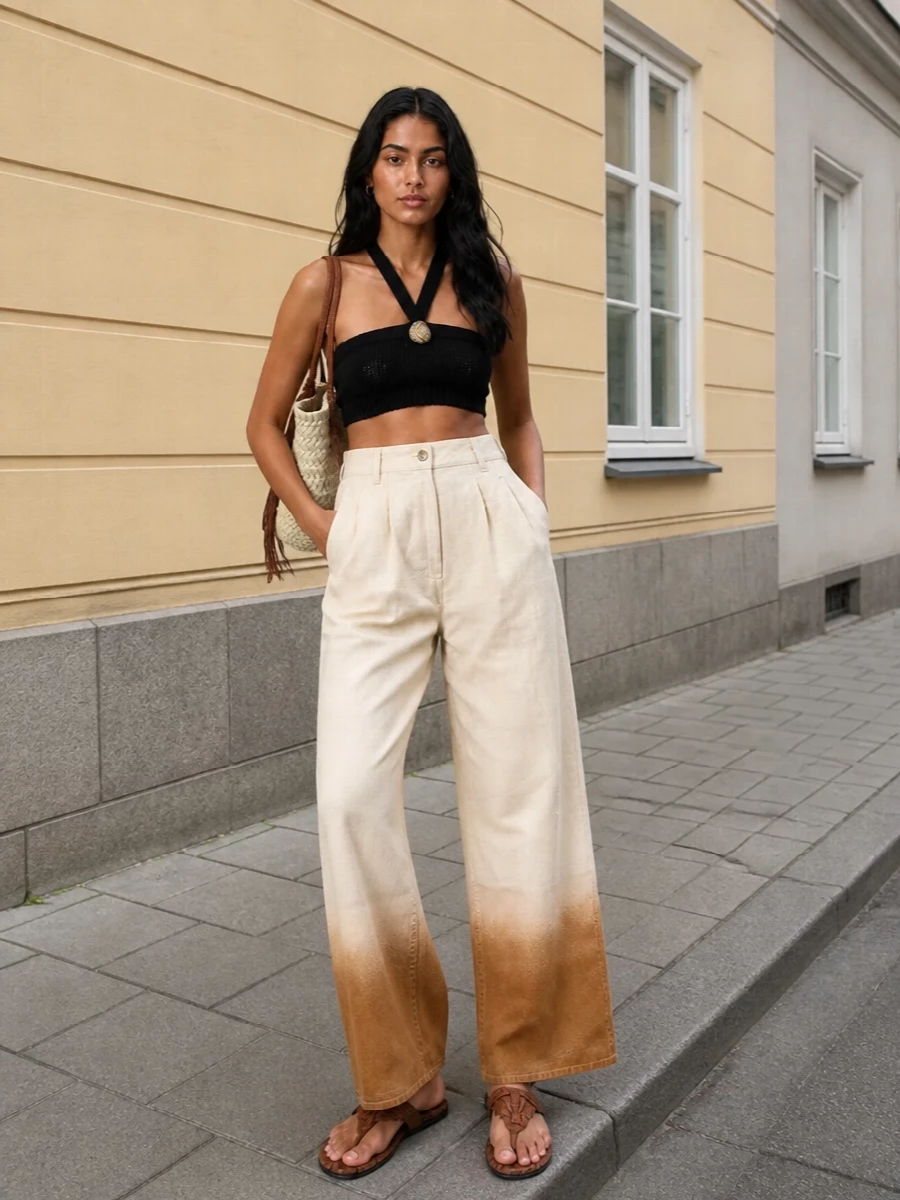 Alanui knit bralette ombre wide leg trousers outfit