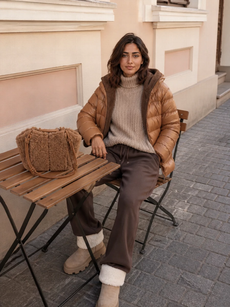 Herno puffer wide leg trousers shearling boots
