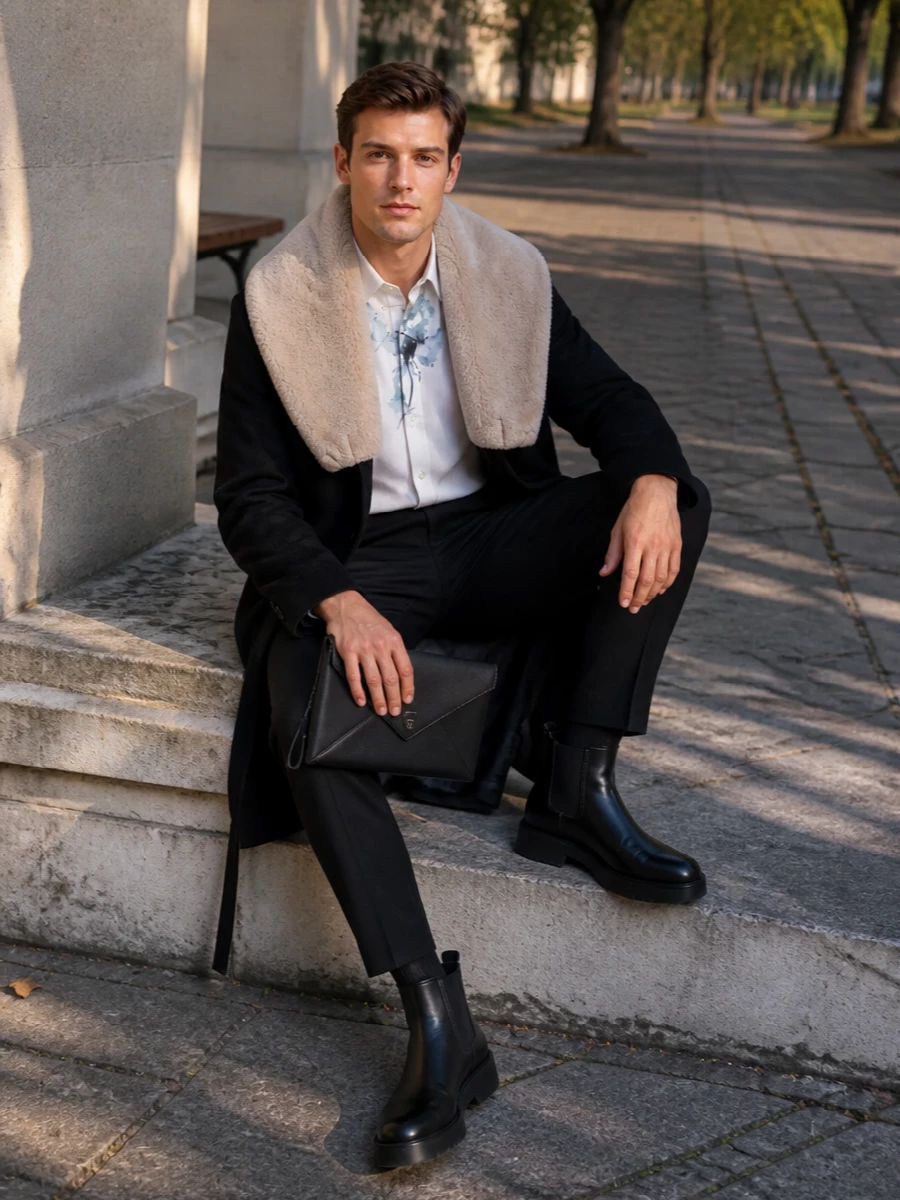 Dries van noten coat black trouser outfit