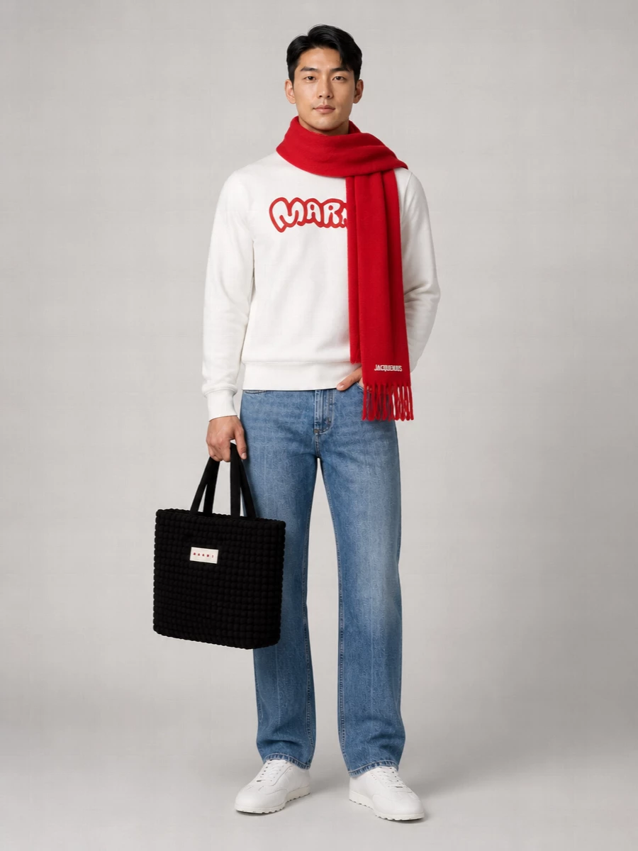 Marni Ribbed Hem Long Sleeve Crew Neck Sweater