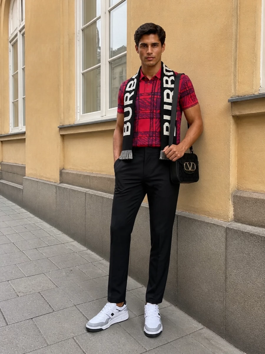 Vivienne westwood red polo black trousers outfit