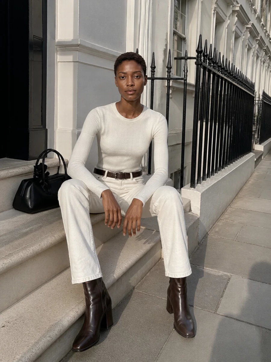 Magda butrym ivory jeans cream knit brown boots