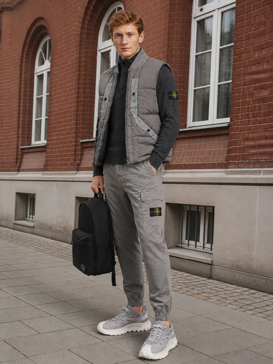 Stone island gilet cargo pants moncler sneakers