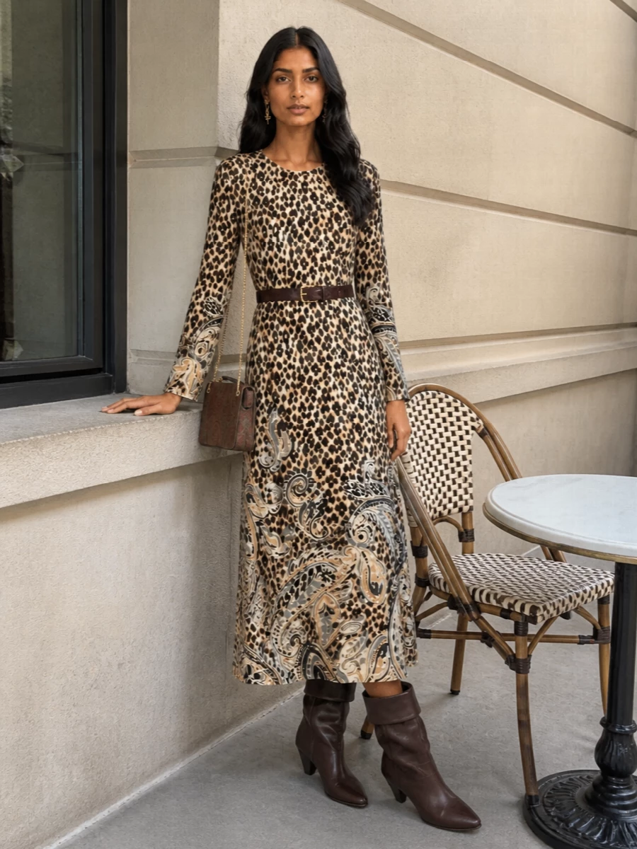 Etro leopard paisley midi dress ankle boots