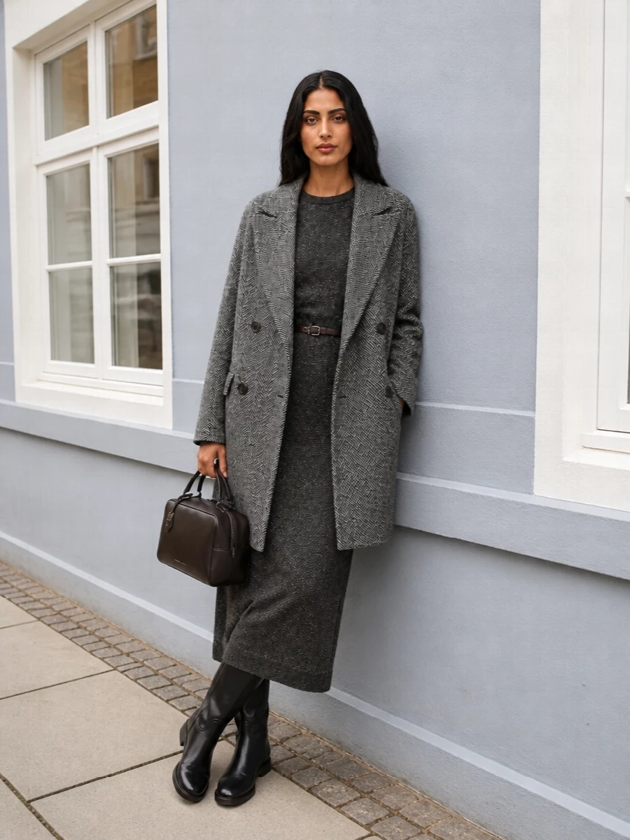 Brunello cucinelli herringbone coat knit dress