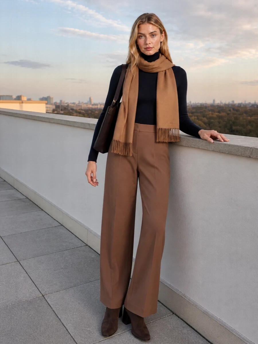 Max mara navy sweater camel wide leg trousers