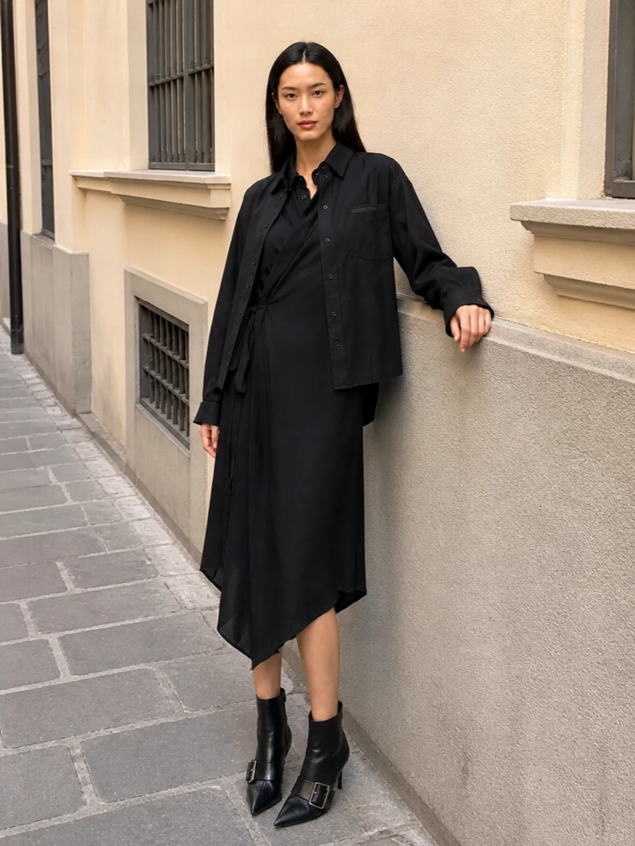 Balenciaga black shirt jacket asymmetric shirt dress