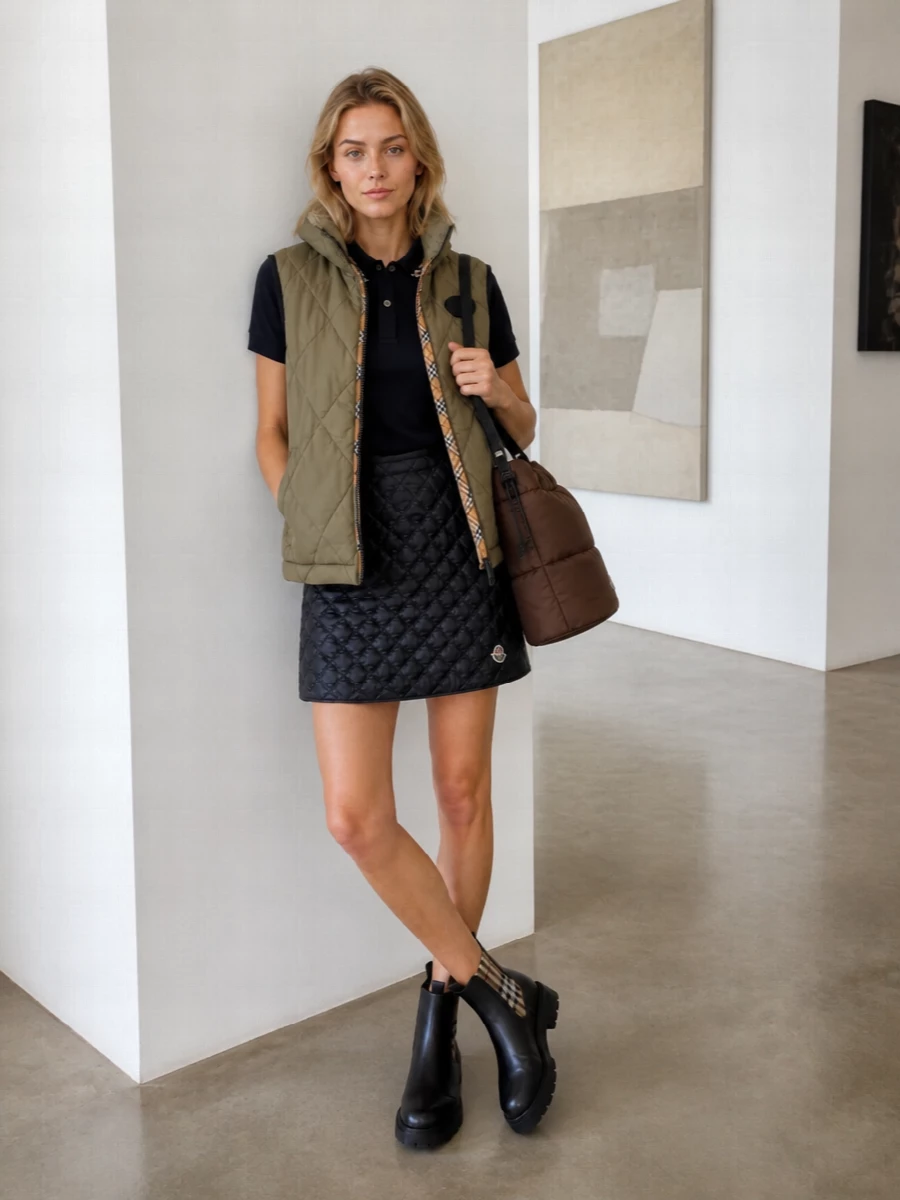 Burberry gilet moncler quilted mini outfit