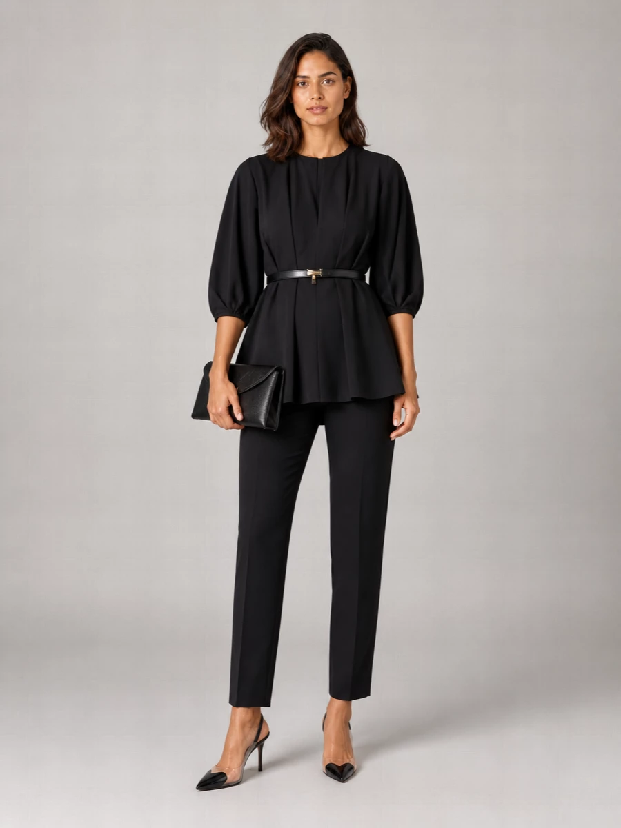 Totême Cotton V-Neck 3/4-Sleeve Mini Dress