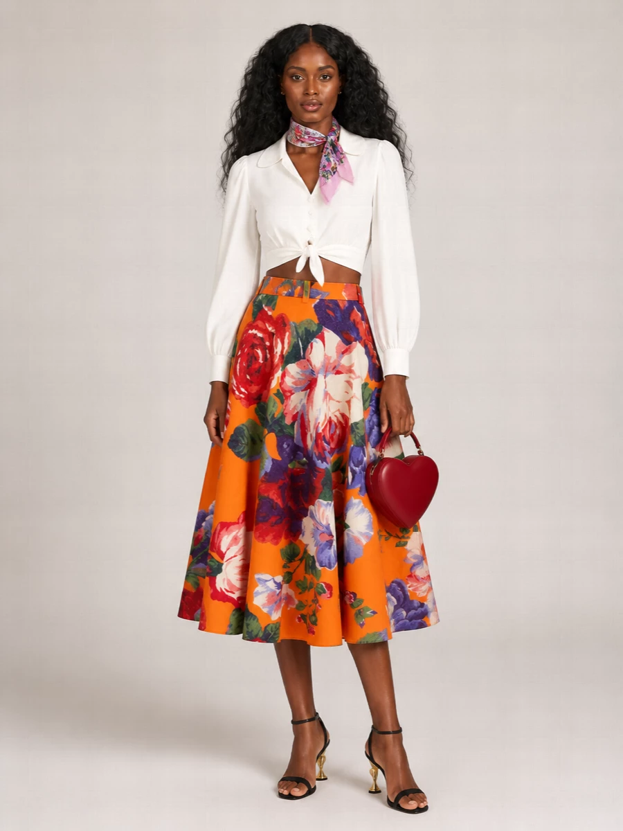 Moschino Printed Stretch Cotton A-Line Skirt