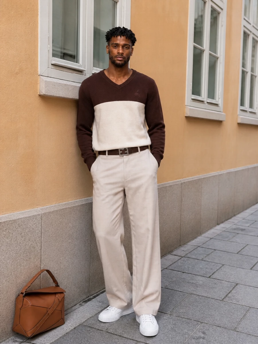 Fendi v neck wide leg trousers quiet luxury outfit