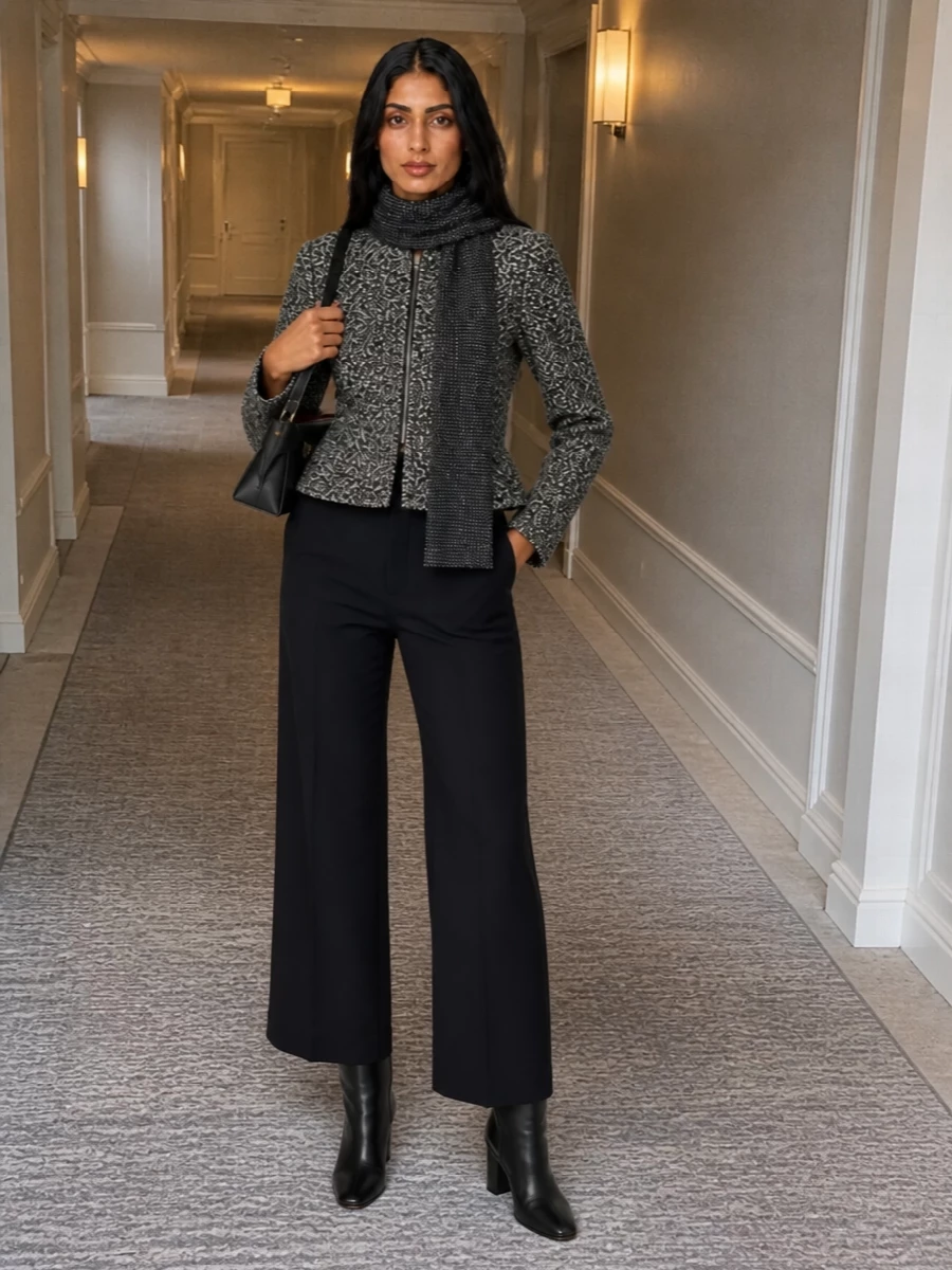 Alberta ferretti cardigan black wide leg trousers