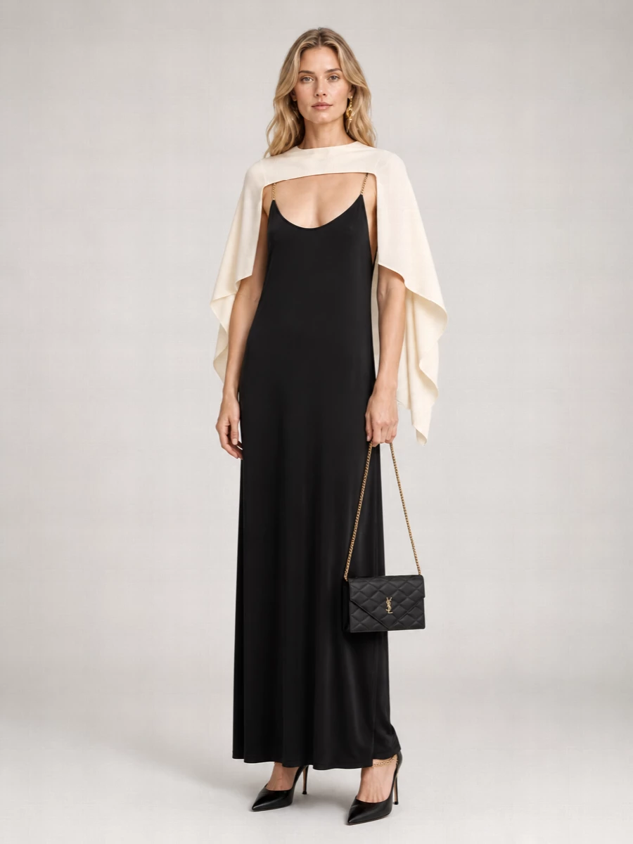 Saint Laurent Viscose Semi-Sheer Backless Maxi Dress