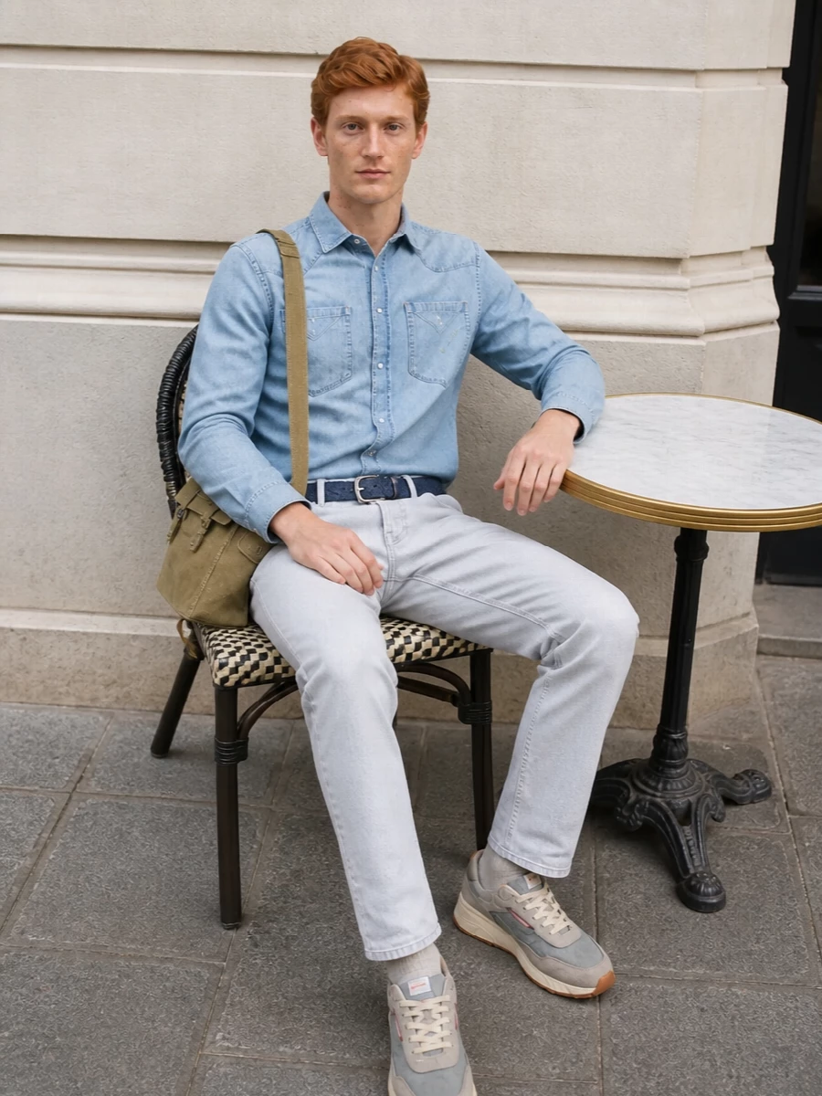 Dondup denim shirt grey jeans tods belt