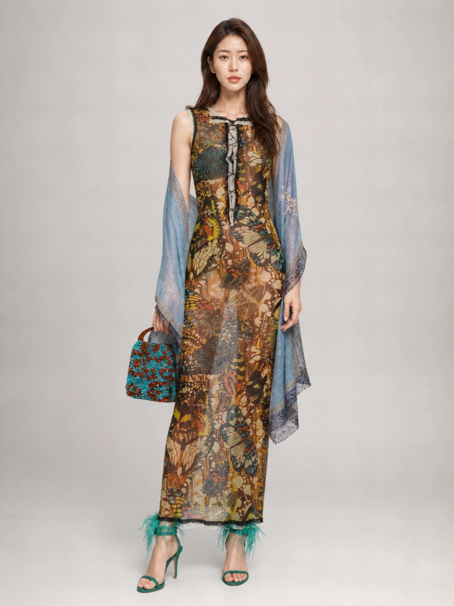 Jean Paul Gaultier Printed Sleeveless Ankle-Length Dress