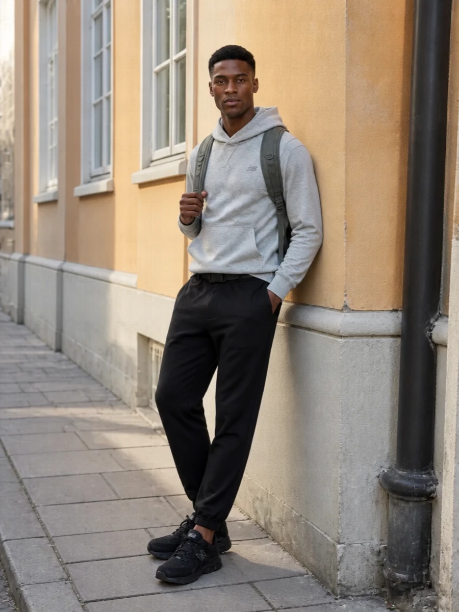New balance grey hoodie black joggers sneakers