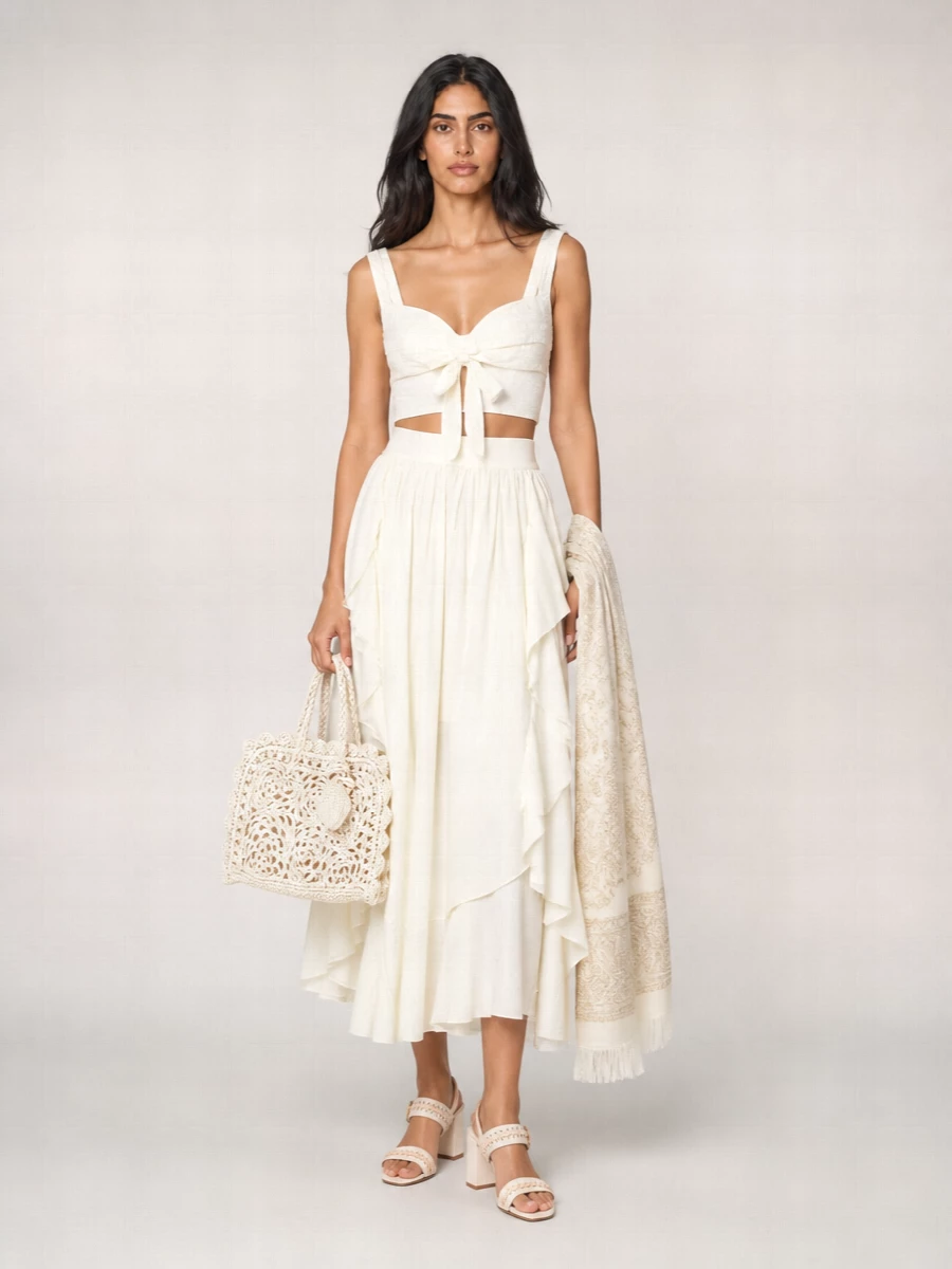 Zimmermann Cotton Ruffled Asymmetric Maxi Skirt