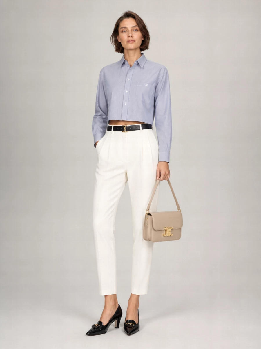Celine Striped Silk Cotton Cropped Shirt