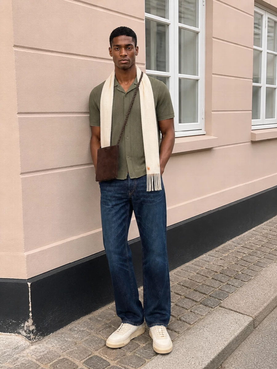 Nn07 olive knit polo dark jeans boss sneakers