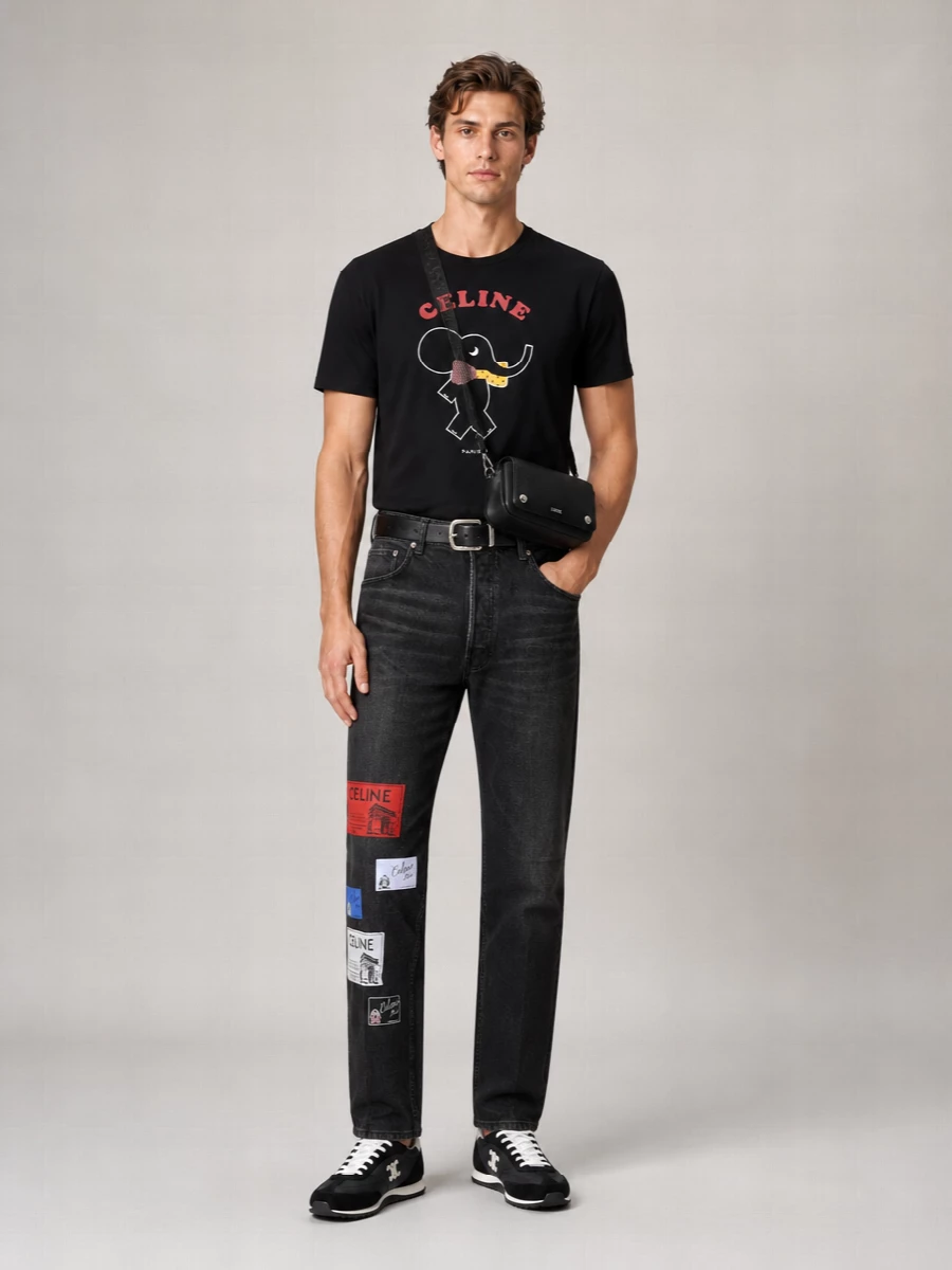 Celine Relaxed-Fit Cotton Printed T-Shirt