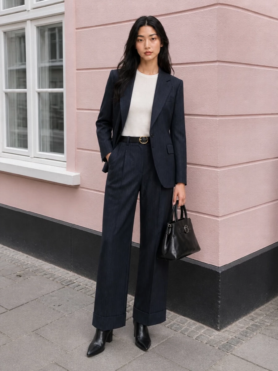 Junya watanabe pinstripe suit prada ankle boots