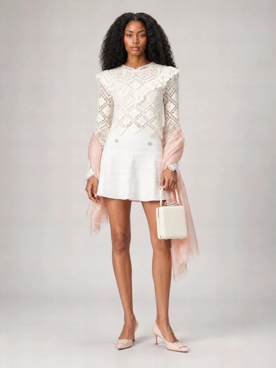 Self-Portrait Crochet Lace-Insert Top