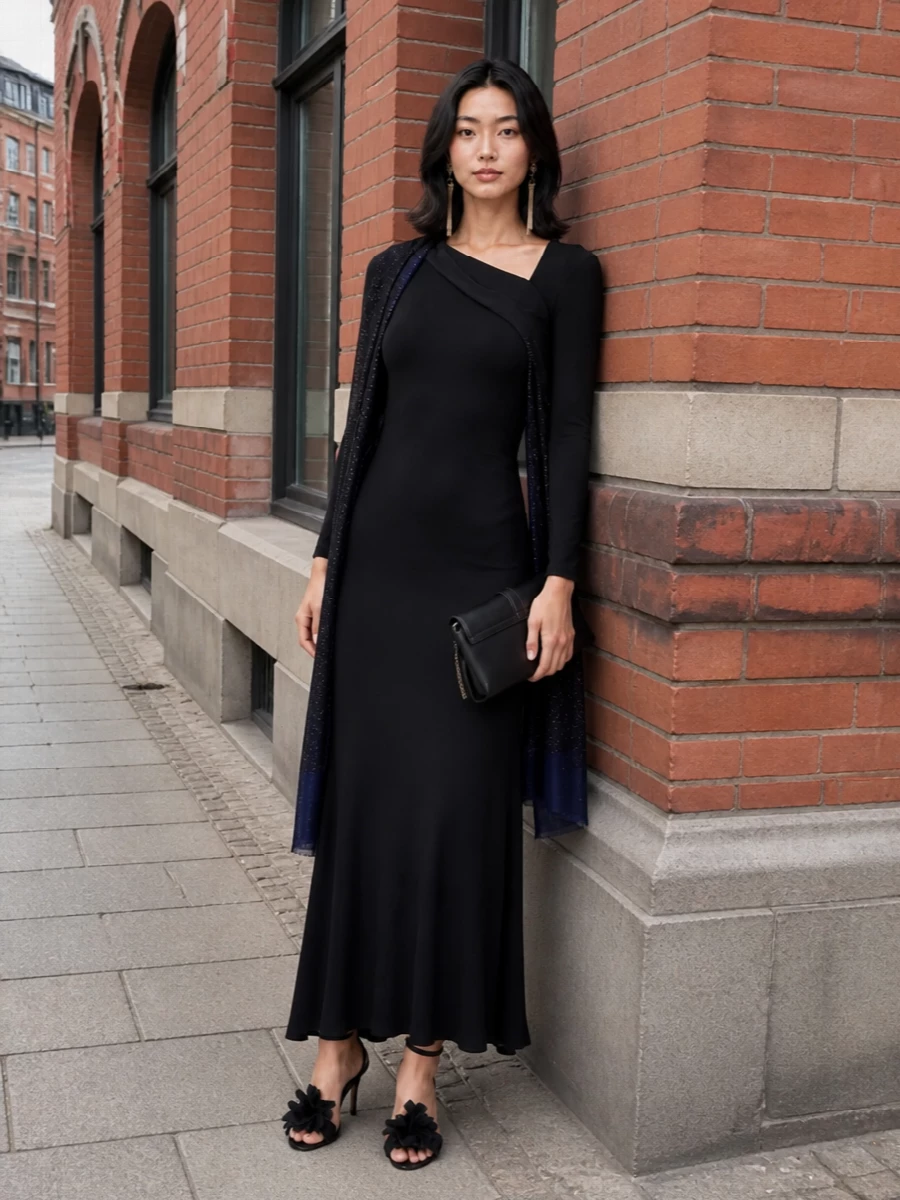 Alberta ferretti black gown ferragamo heels