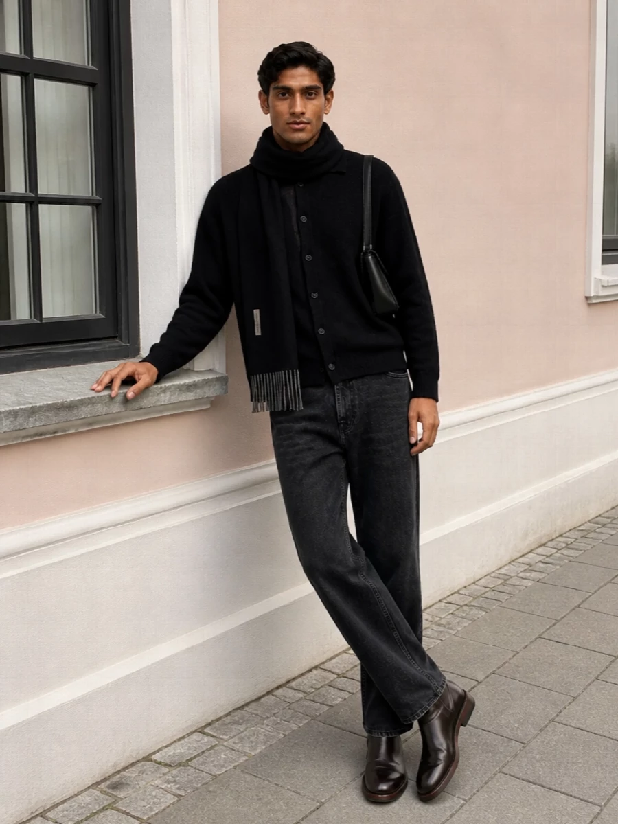 Our legacy black cardigan faded black jeans outfit