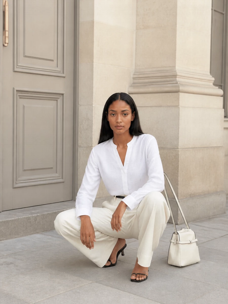 Toteme white shirt wide leg trouser outfit