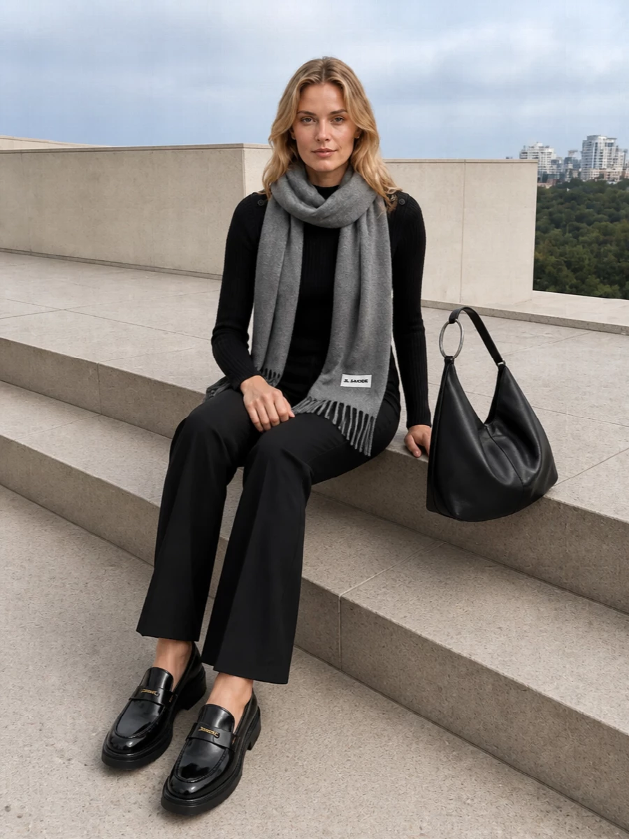 Dondup black knit flared trousers tods loafers