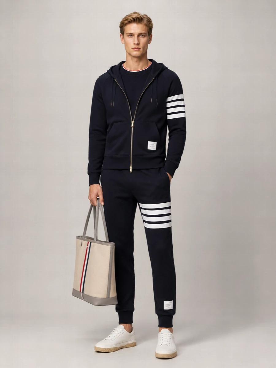 Thom Browne cotton zip-up hooded sweatshirt