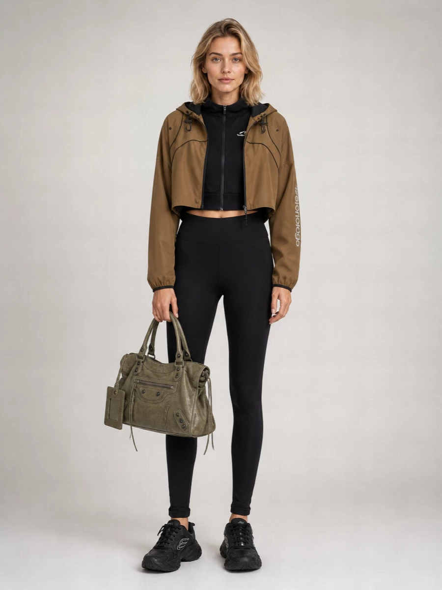 Balenciaga Tech Fabric Cropped Asymmetric Hooded Jacket