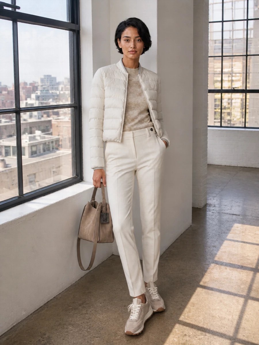 Brunello cucinelli ivory bomber tailored pants
