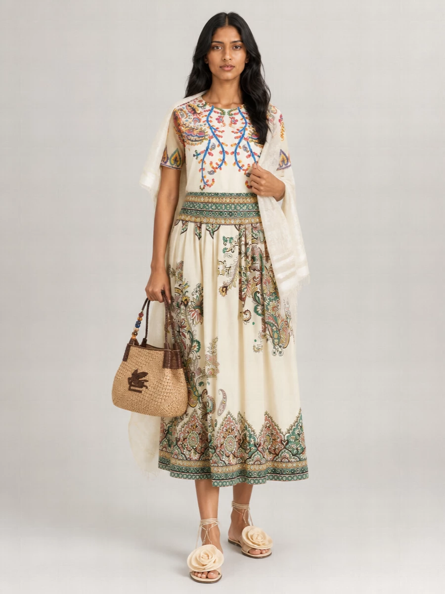 Etro Silk Floral-Print Short-Sleeve Blouse