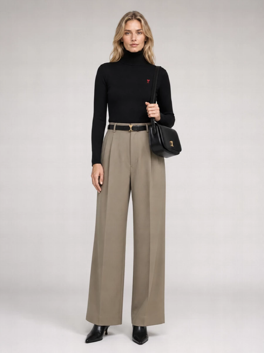 Ami Paris Merino Wool Ribbed Turtleneck Sweater