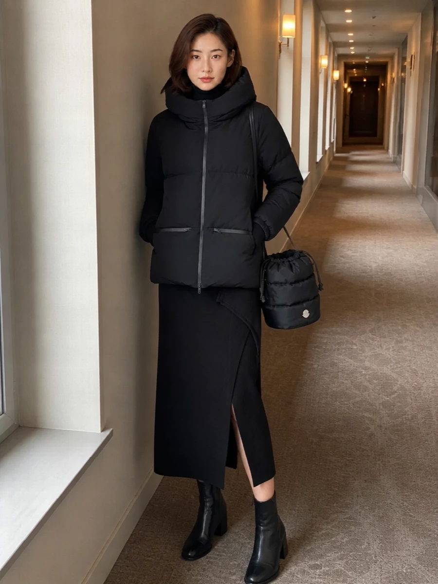 Parosh black knit midi dress puffer ankle boots