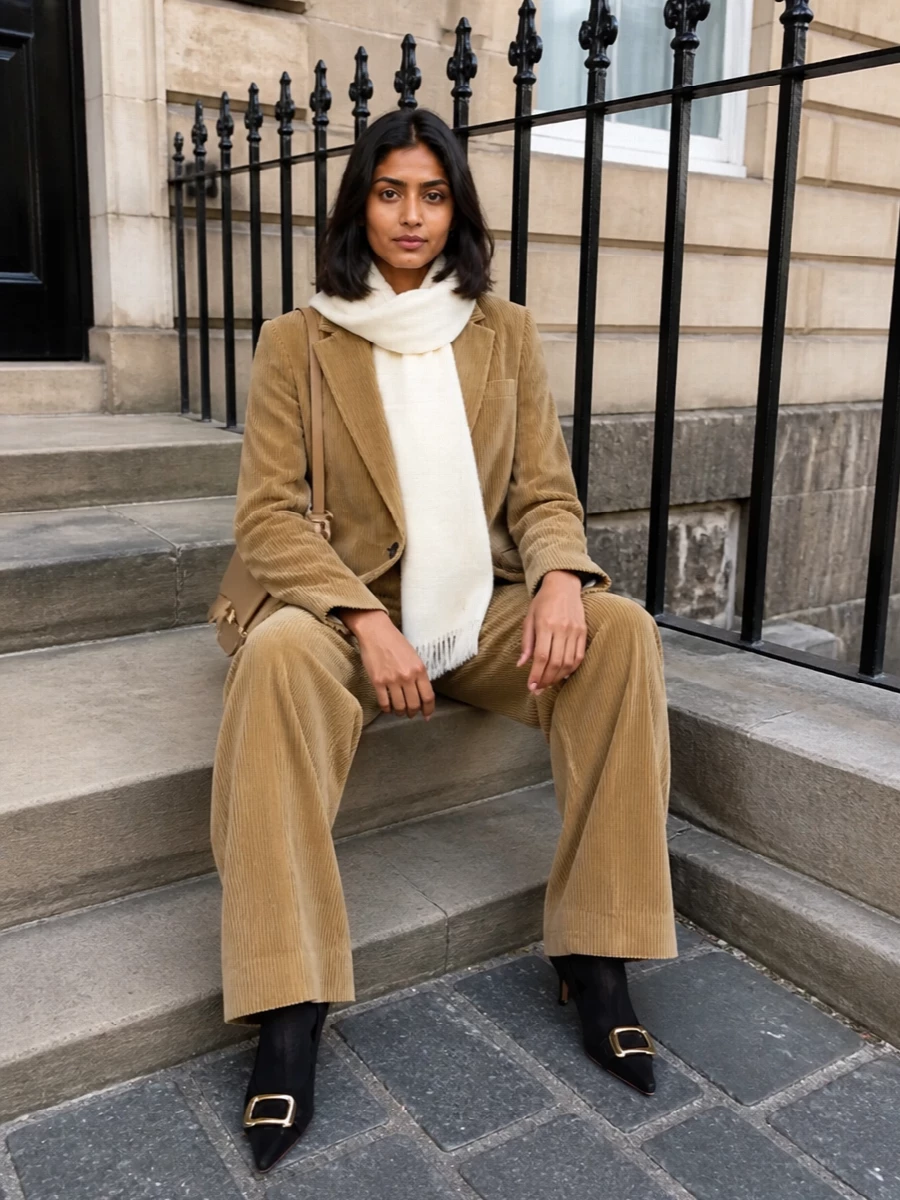 Rohe camel corduroy suit roger vivier boots