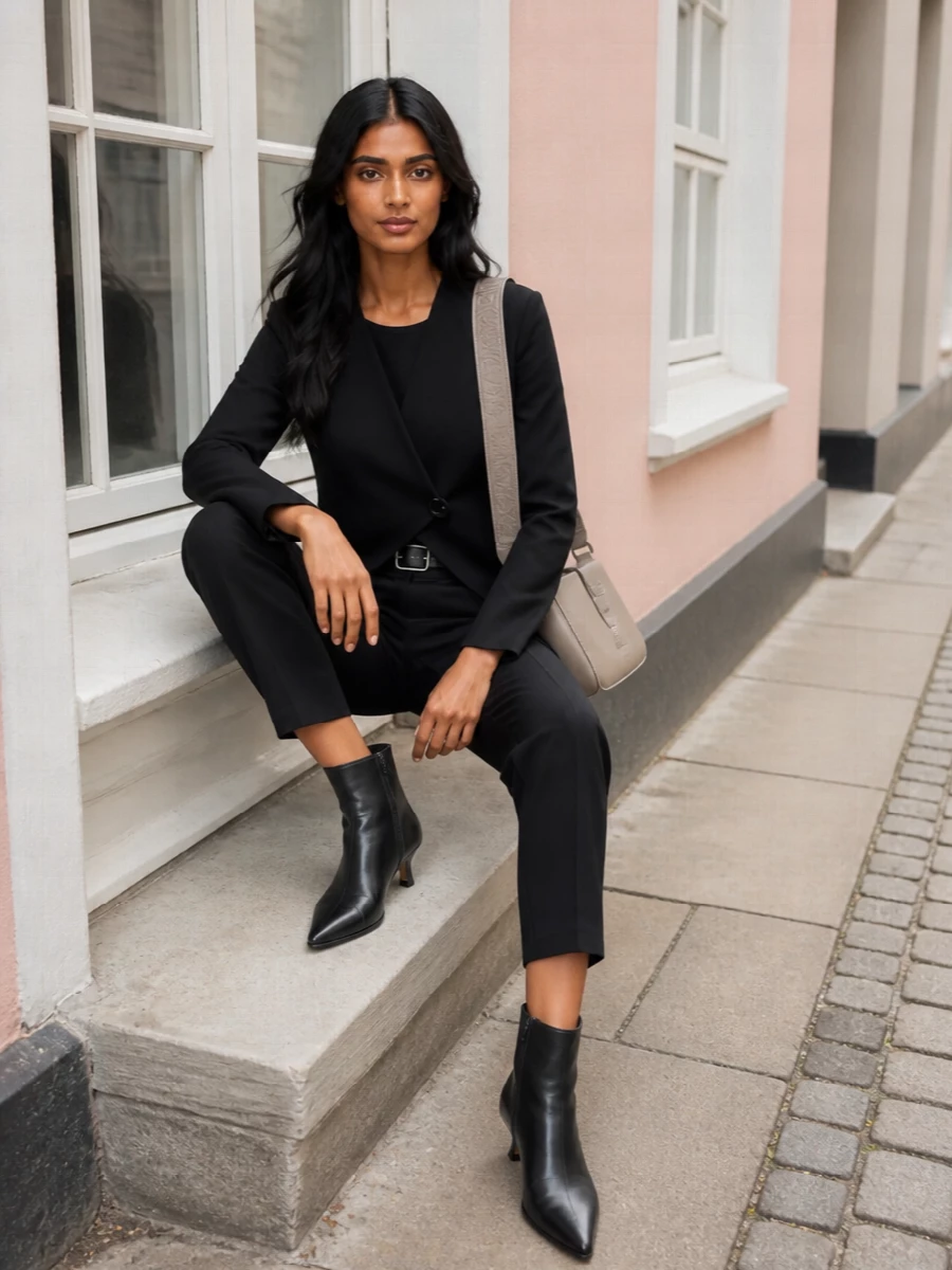 Emporio armani black asymmetric jacket outfit