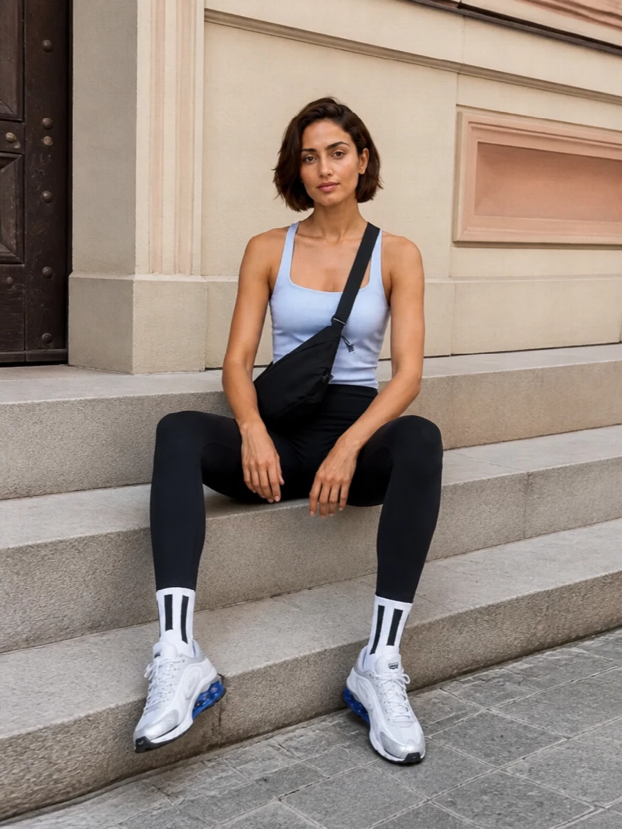 Nike ice blue tank black leggings outfit