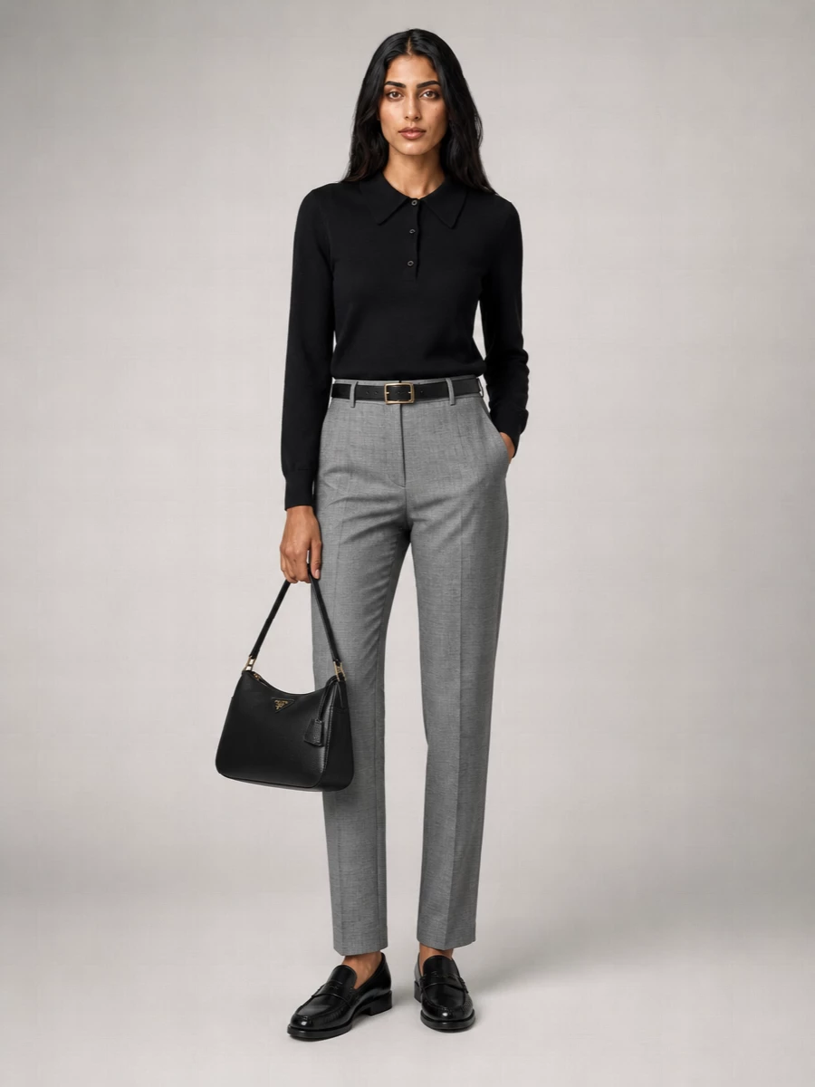 Prada Cashmere Fine-Knit Long-Sleeve Polo Shirt