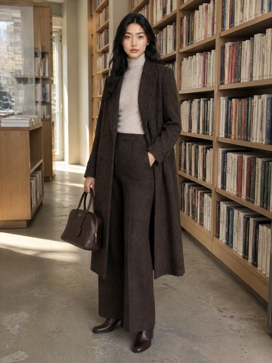 Max mara houndstooth coat wide leg trousers outfit
