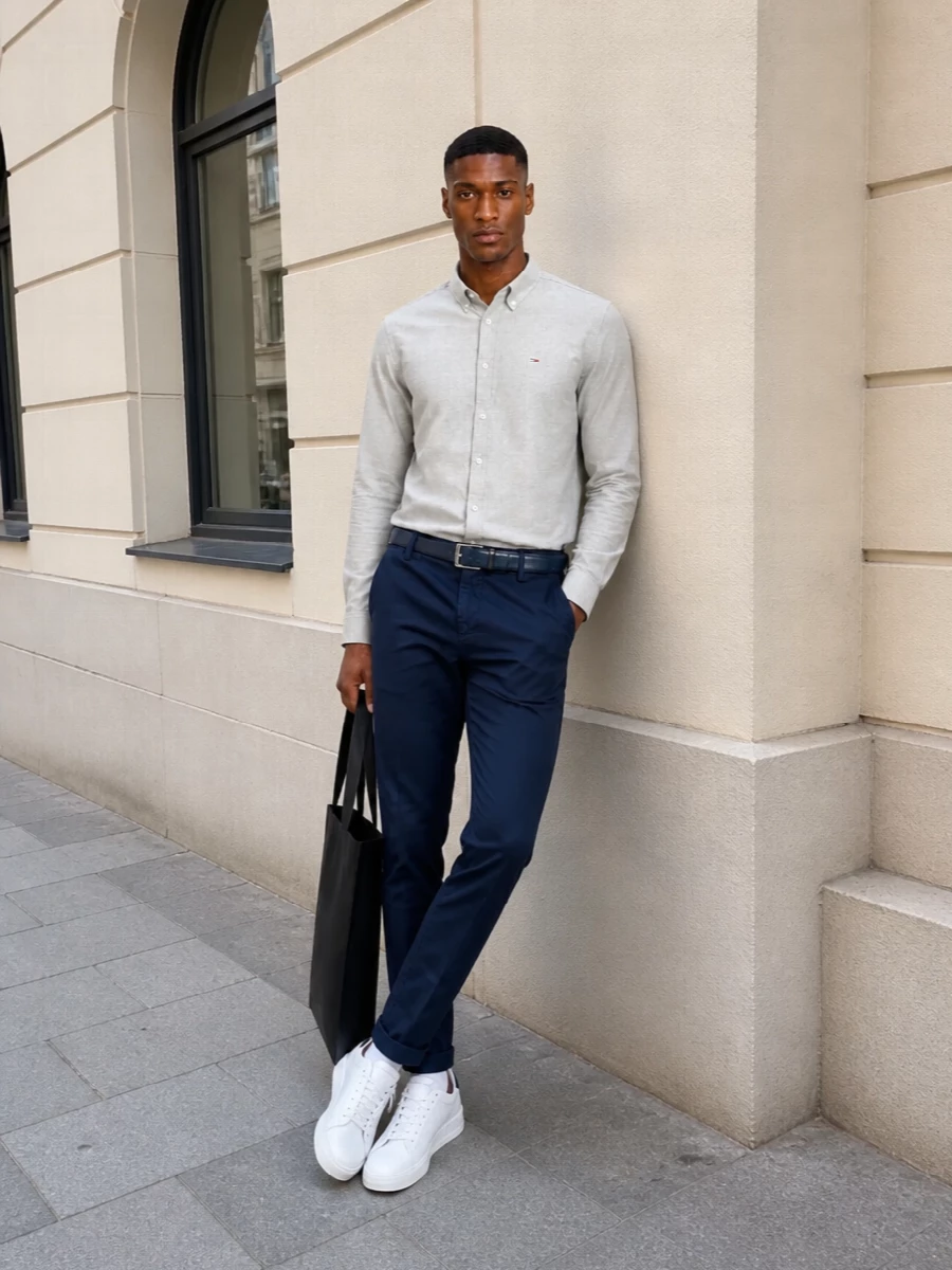 Tommy hilfiger shirt dondup chinos white sneakers