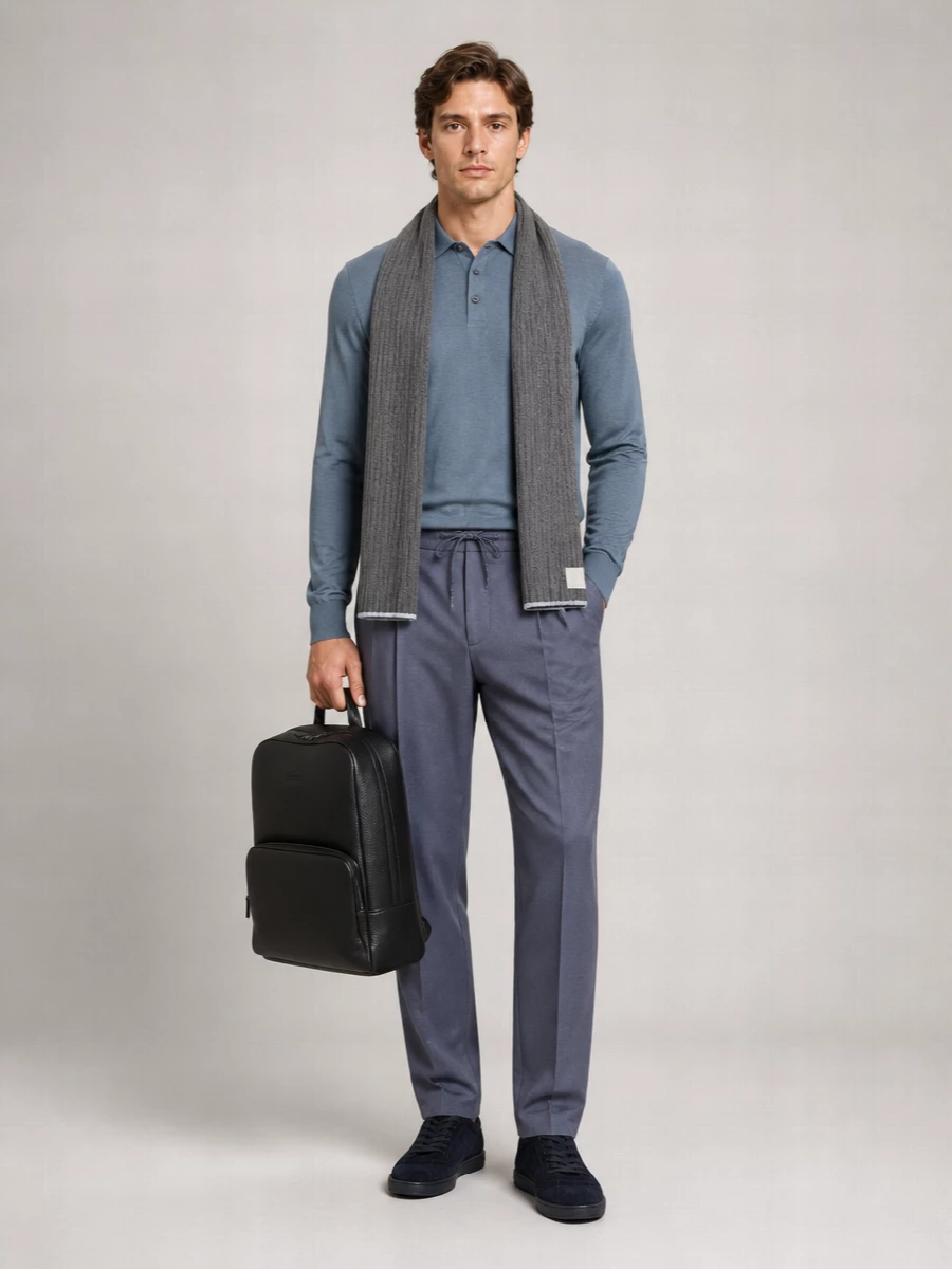 Brioni Cashmere Silk Long Sleeve Polo Shirt