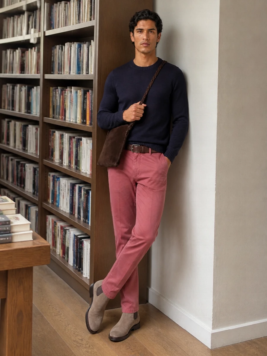 Dondup dusty rose chinos navy knit suede boots
