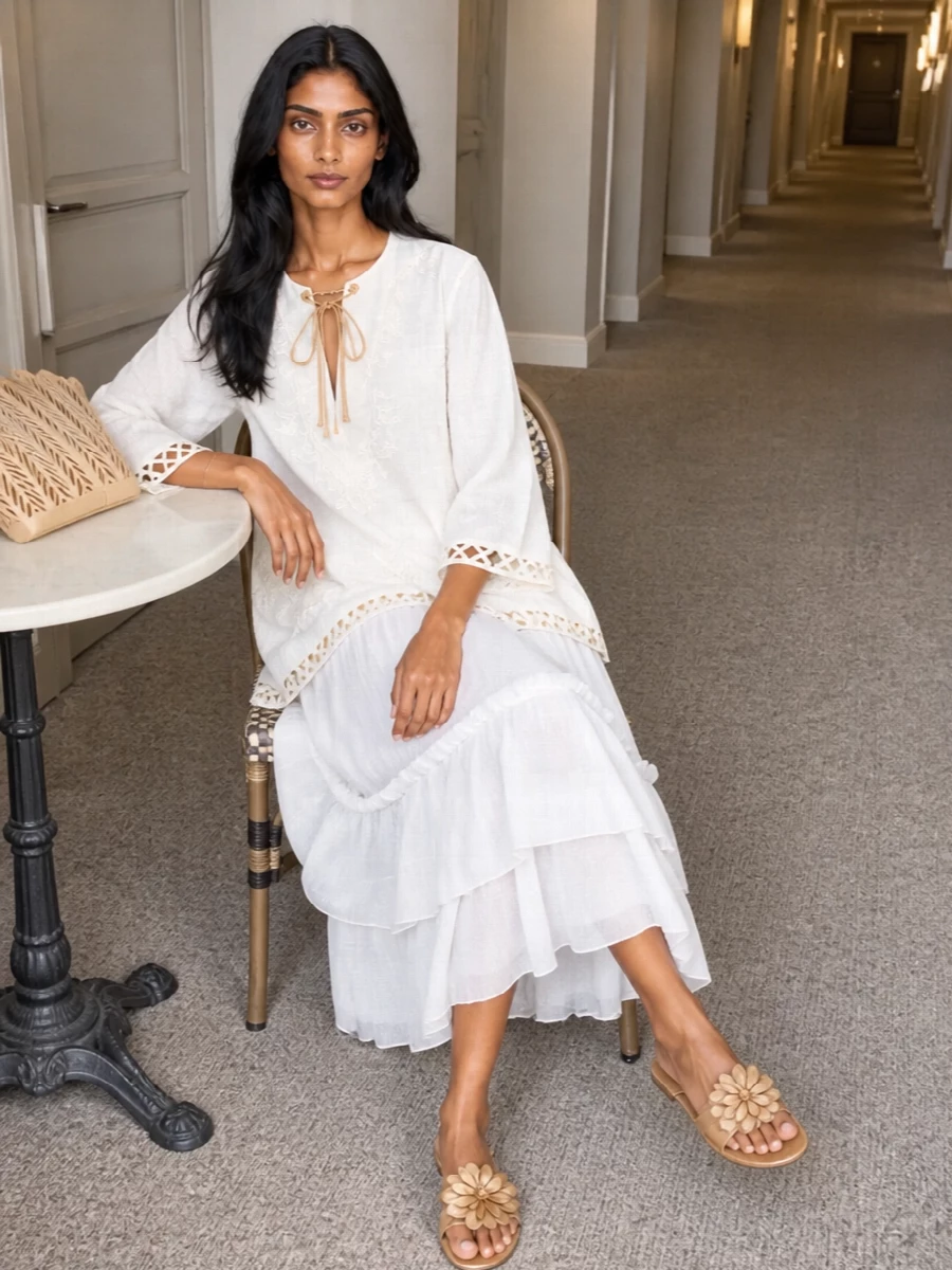 Zimmermann tunic chloe white tiered midi skirt