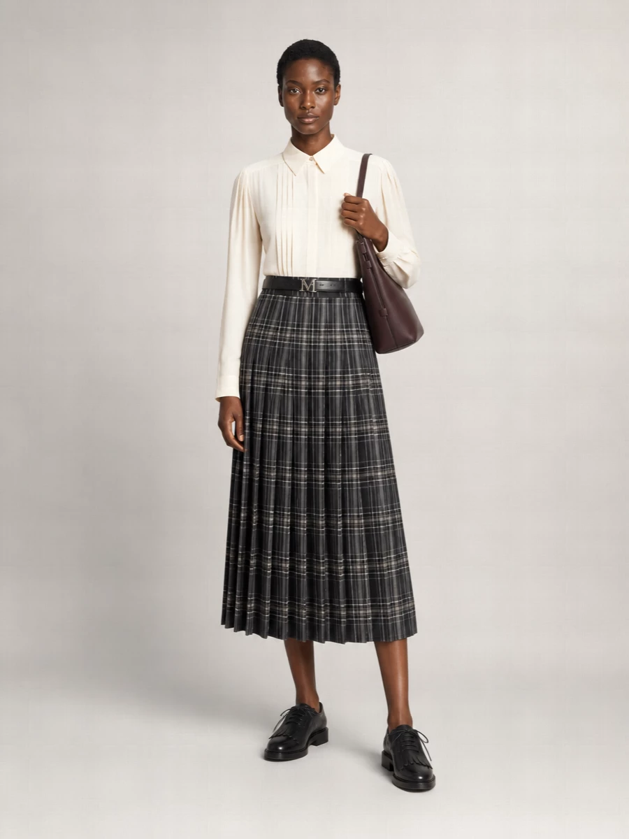 Weekend Max Mara embroidered wool pleated skirt