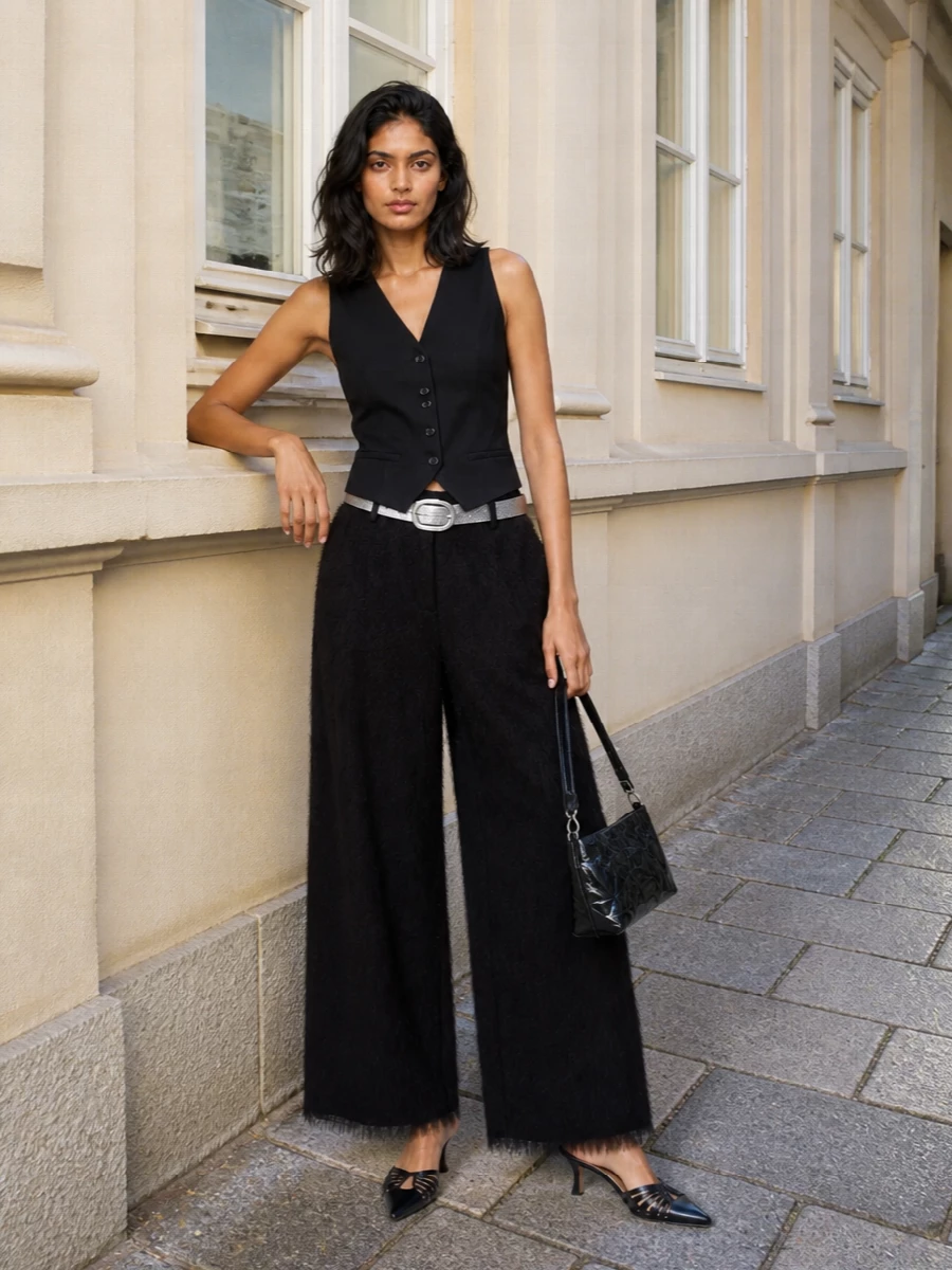 Frankie shop wide leg pants waistcoat heels