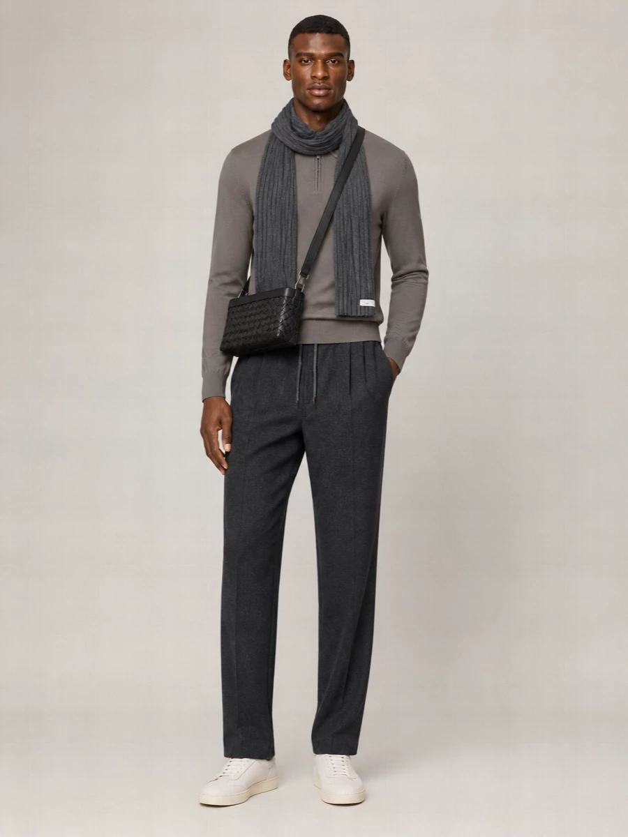 Brioni Wool Long-Sleeve Zip Polo Sweatshirt