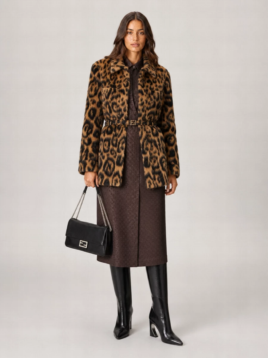Fendi Animalier Wool-Blend Belted Coat