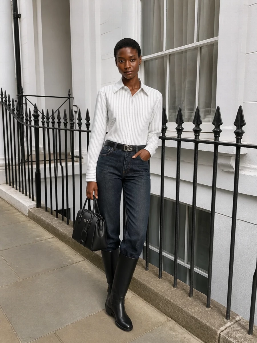 Dolce gabbana striped shirt dark wide leg jeans